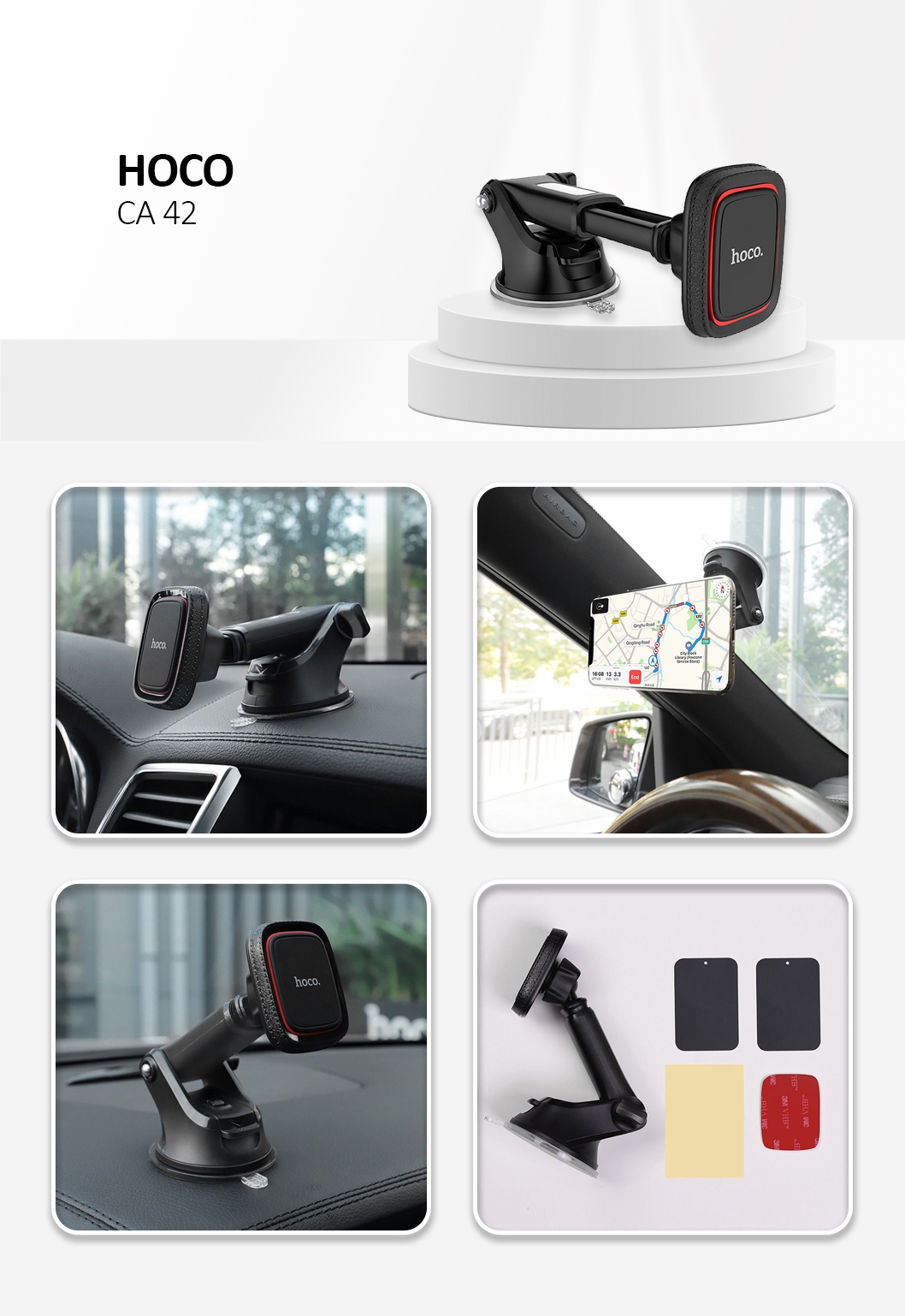 CA42 Cool Journey in-car dashboard holder with stretch rod black & red