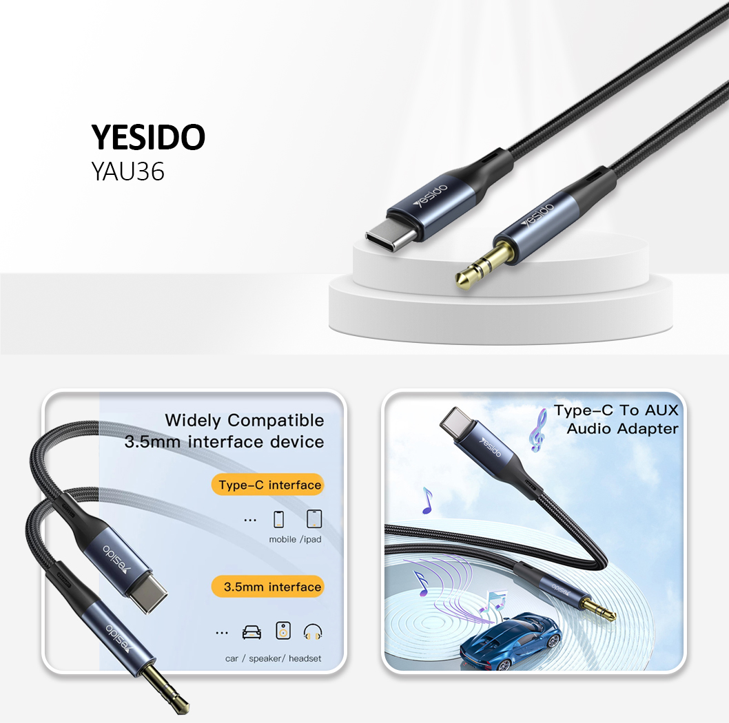 YESIDO YAU36 Audio Cable Type-C to 3.5mm Pin Digital Chips 1m