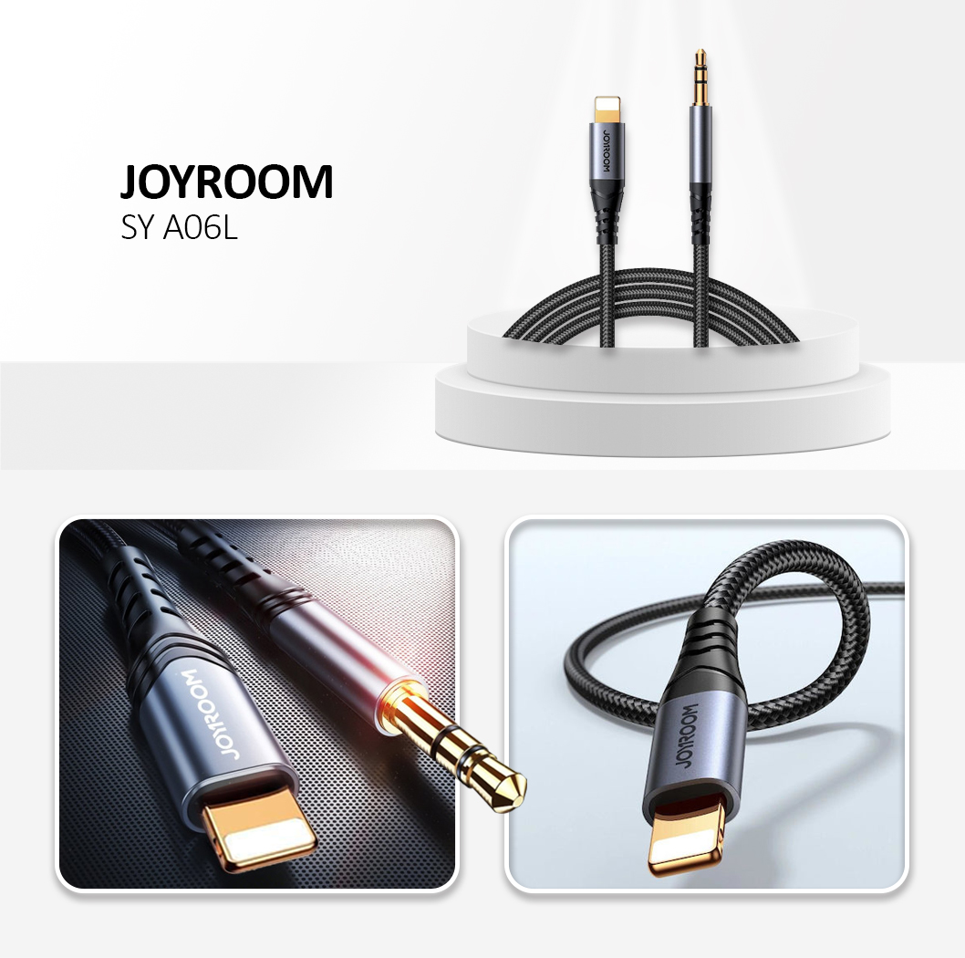JOYROOM SY-A06 Transsion Series 8 Pin to 3.5mm AUX Audio Adapter Cable, Length: 1.2m(Black)