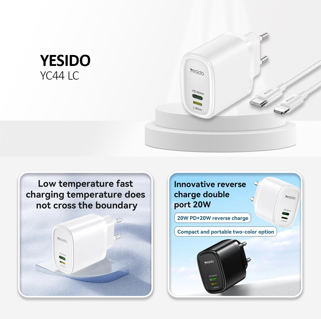 YC44 Quick Charger Lightning to Type-c 20W White