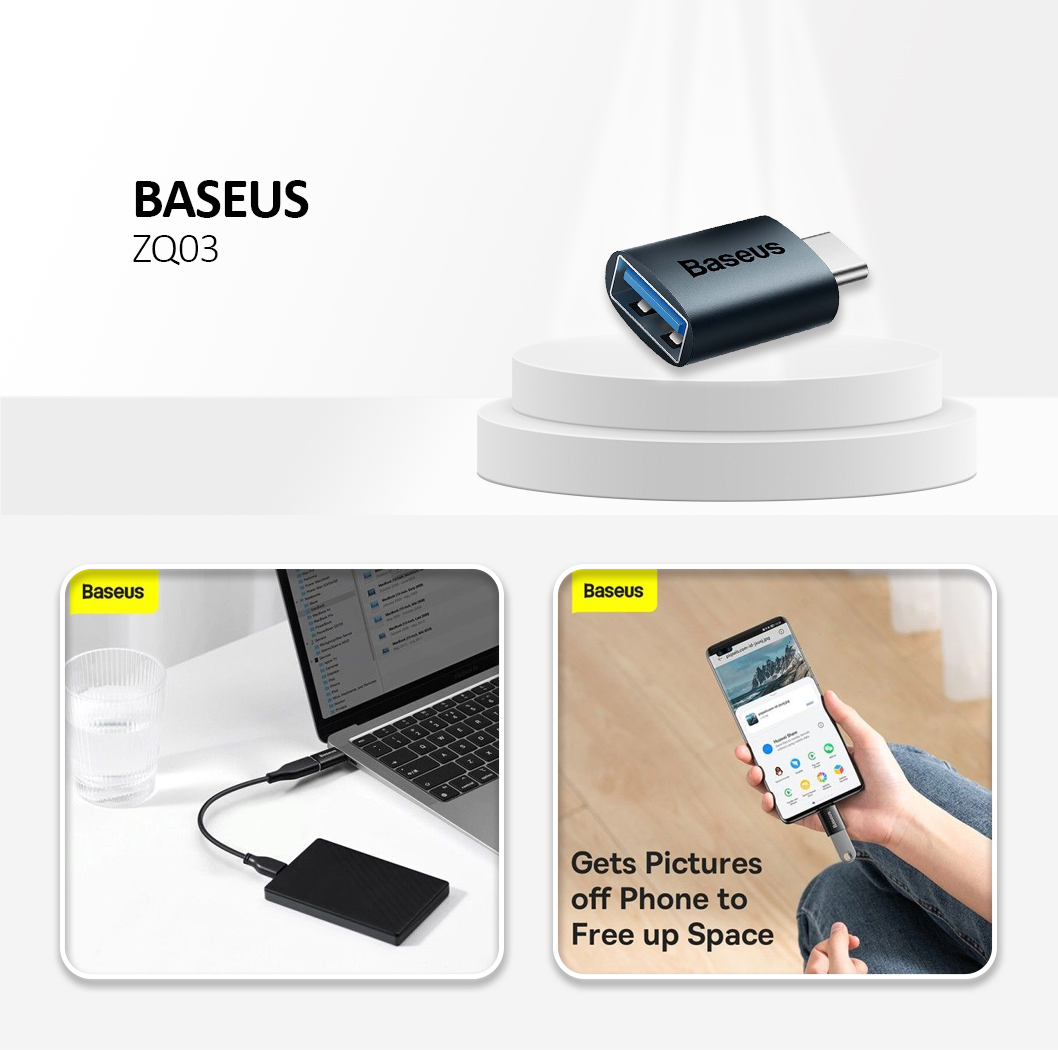 Baseus ZJJQ000003- OTG Adapter Ingenuity Series  - Type-C to USB 3.2, 10 Gbps - Blue
