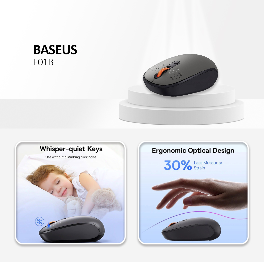 KF2315831 Baseus - Wireless Mouse Tri-Mode F01B (B01055503833-00) - Bluetooth 5.0, 2.4G, 1600 DPI - Frosted Grey