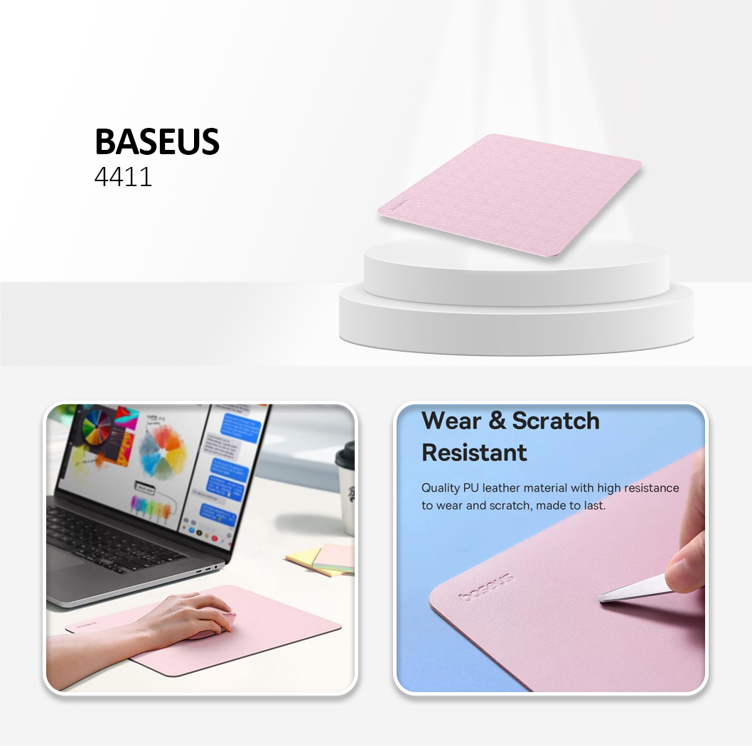 Baseus B01055504411-00 Mouse Pad for Office, Gaming, Home, PU Leather - Baby Pink