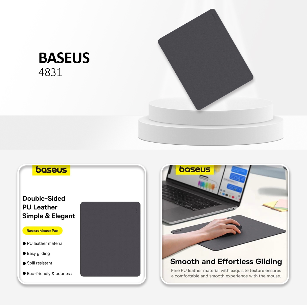 KF2316004 Baseus - Mouse Pad (B01055504831-00) - for Office, Gaming, Home, from PU Leather - Frosted Gray