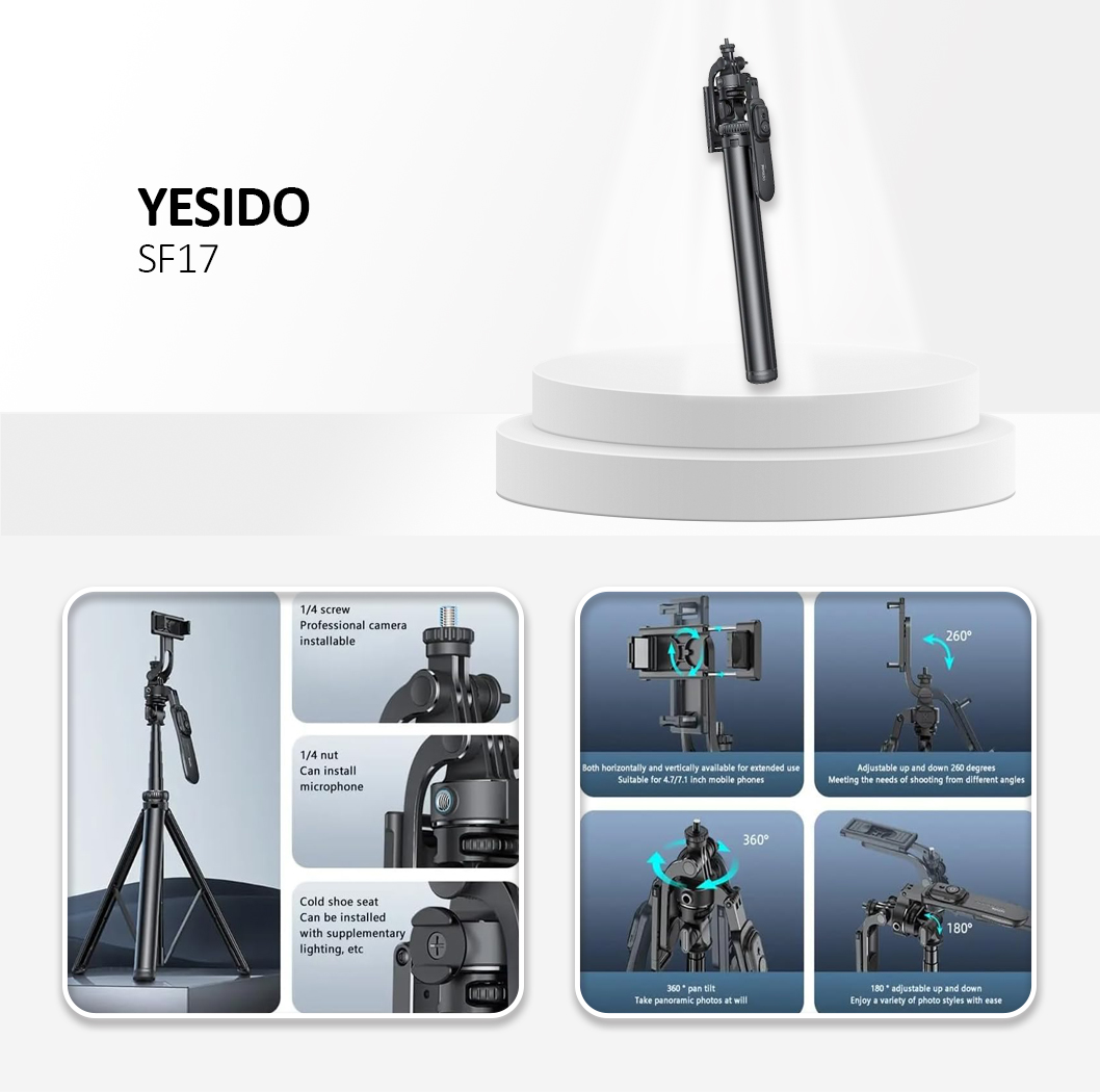 YESIDO SF17 Tripod Leg Selfie Stand 2m Black