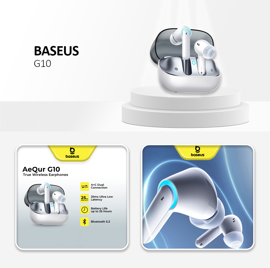 KF2316099 Baseus - Wireless Earbuds AeQur G10 (A00055400221-00) - TWS with Noise-Canceling Microphones - Stellar White