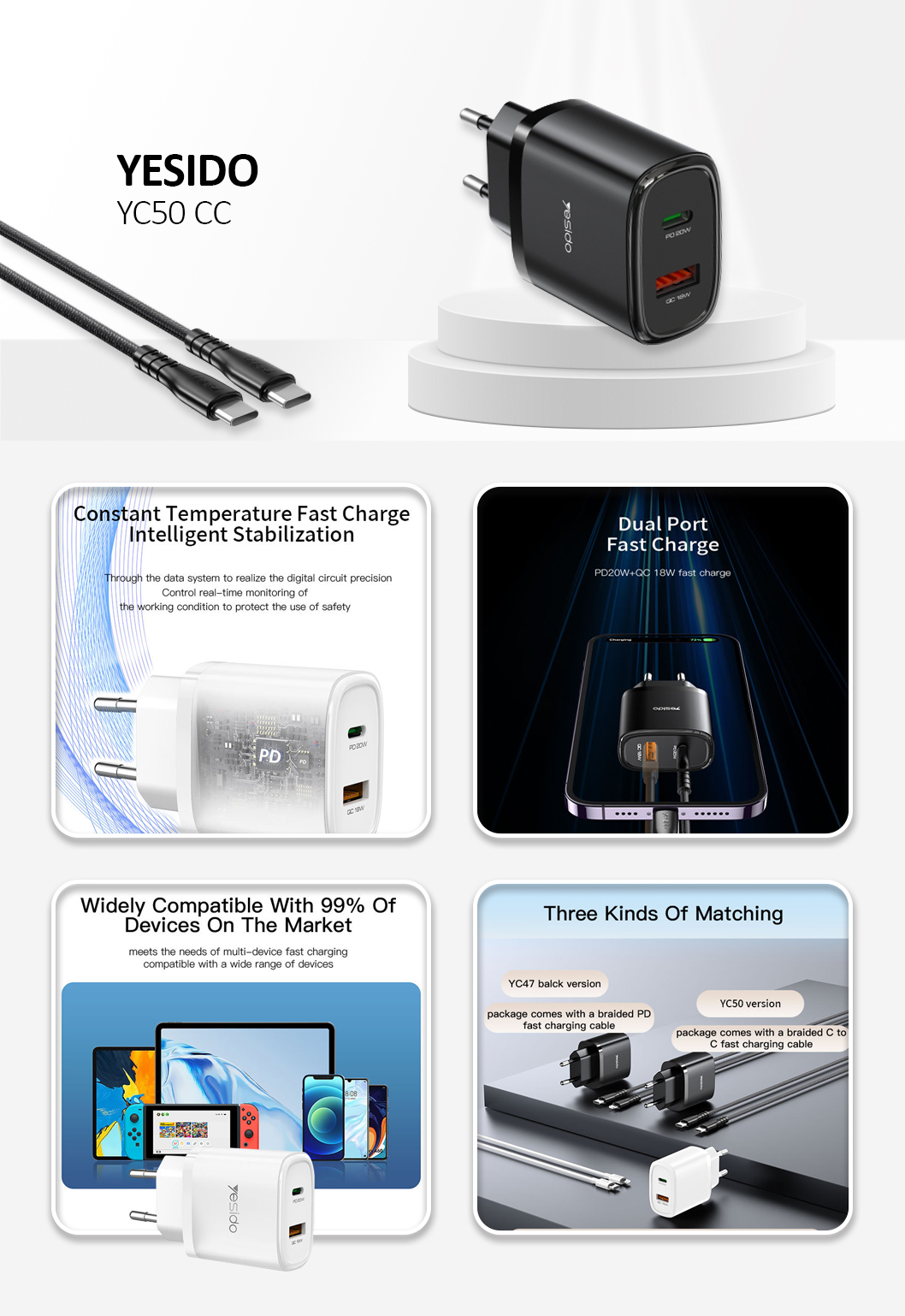 20W Fast Charging Home Charger(USB-A+TC) Black