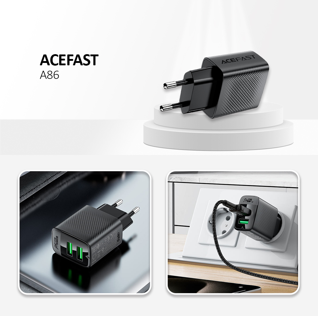 Acefast A86 12W (USB-A+USB-A) Dual Port Charger Black