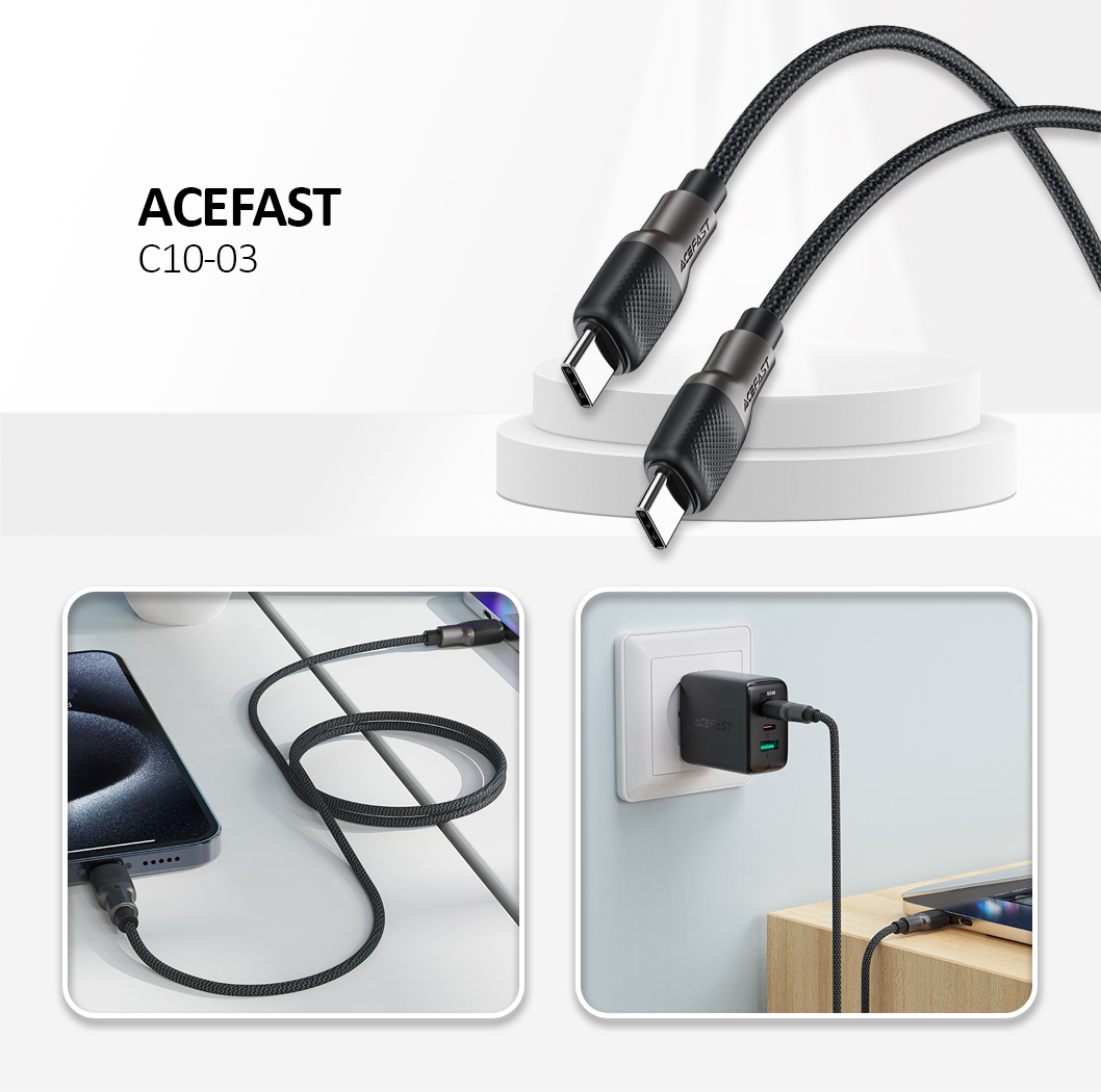C10-03 USB-C To USB-C Silicone Braid Charging Data Cable Black