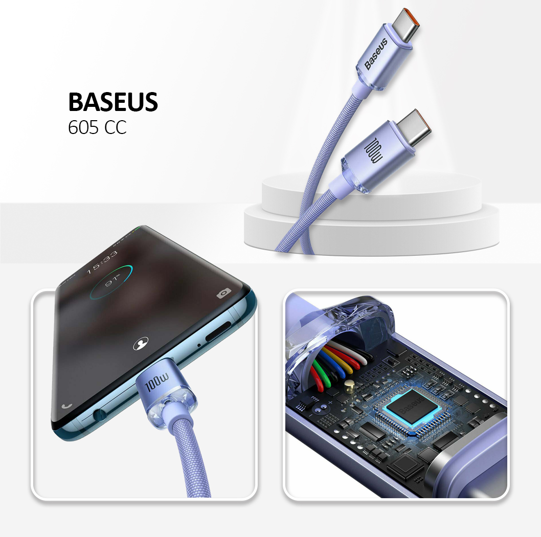 Baseus - Data Cable Crystal Shine (CAJY000605) - Type-C to Type-C, 100W, 1.2m - Purple