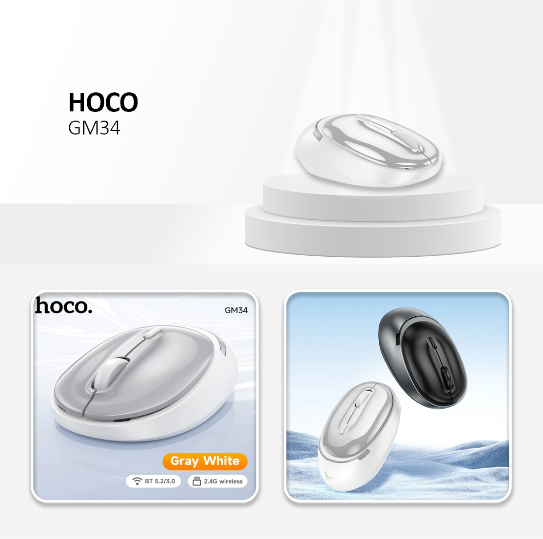 HOCO Computer Wireless Mouse 2,4G 1600 dpi GM34 Gray White