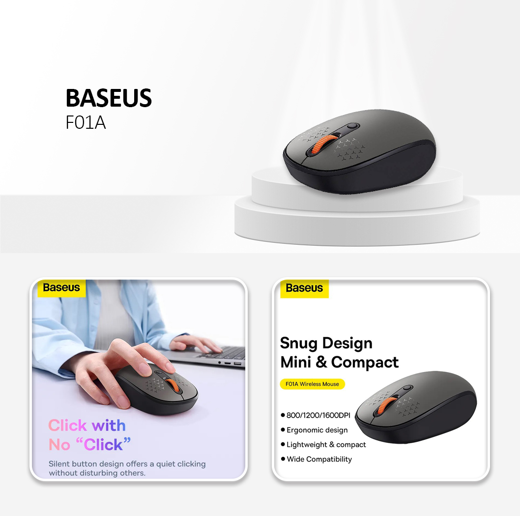 Baseus - Wireless Mouse F01A (B01055502833-00) - Bluetooth 5.0, 1600DPI - Frosted Gray