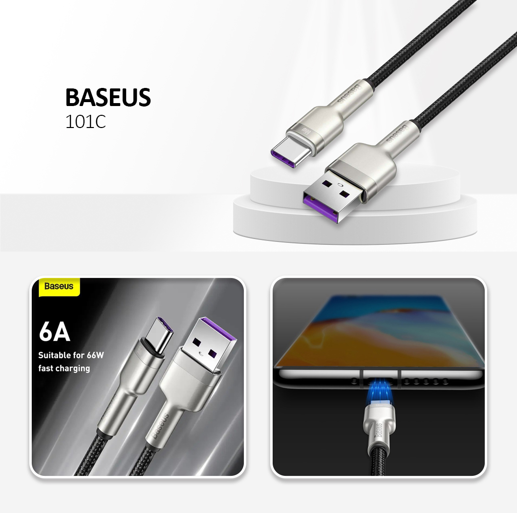 Baseus - Data Cable Cafule Series Metal (CAKF000101) - USB to Type-C Fast Charging, 66W, 6A, 1m - Black