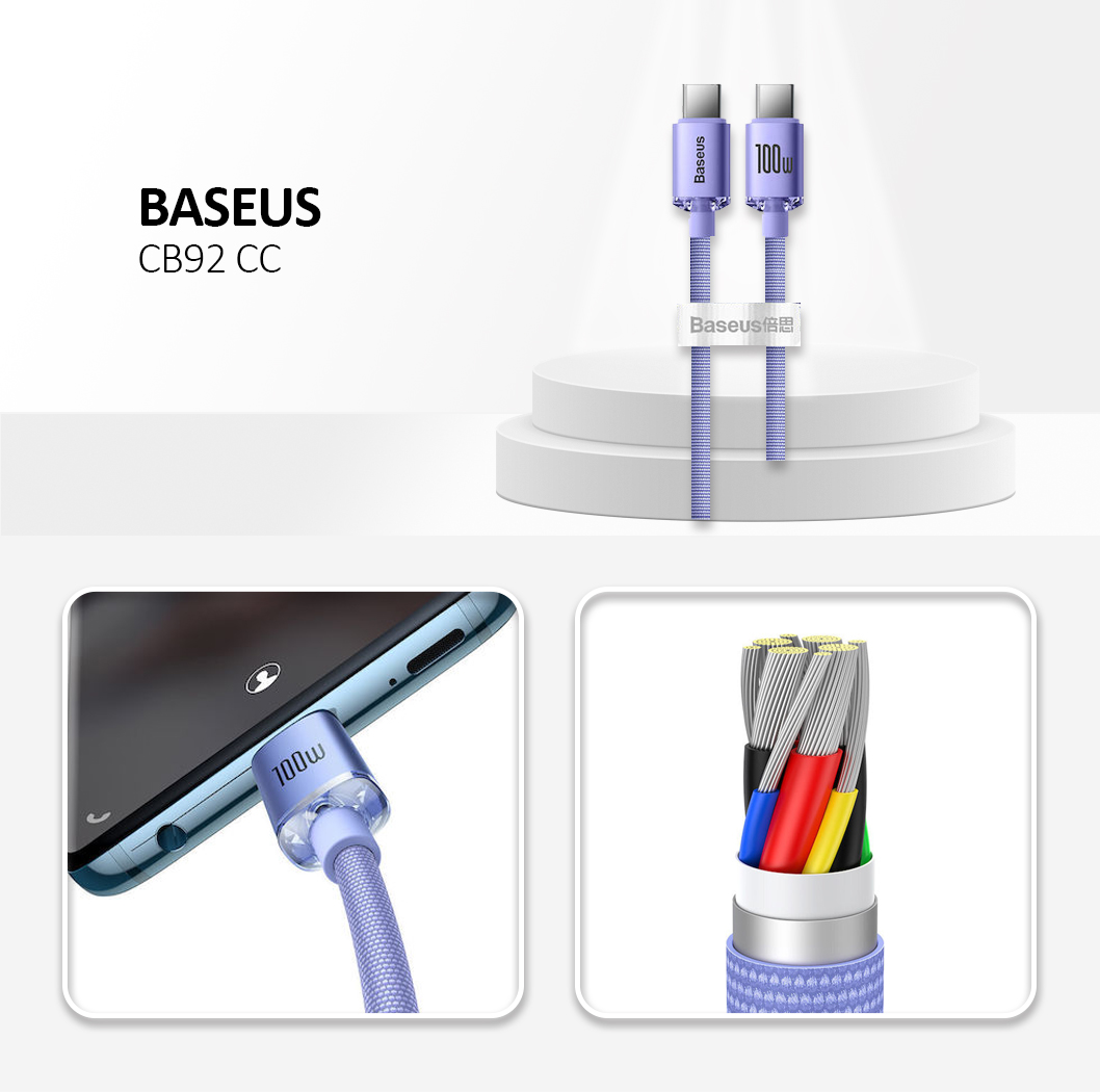 Baseus - Data Cable Gem (P10373000511-01) - Type-C to Type-C, Super Fast Charging 100W, 2m - Nebula Purple