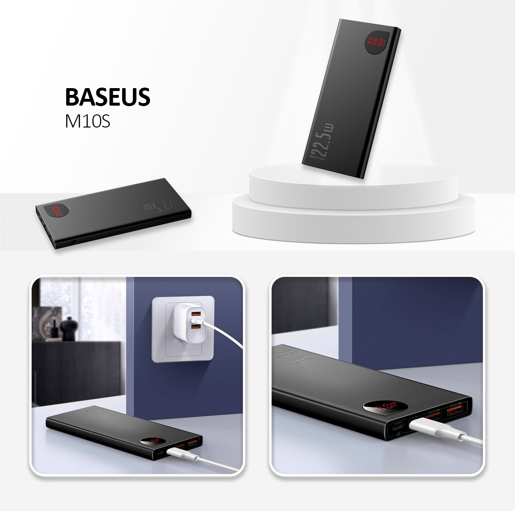 Baseus - Power Bank Adaman (PPAD070001) - 2x USB, Type-C, Lightning, Micro-USB, Fast Charging, 22.5W, 10000mAh - Black