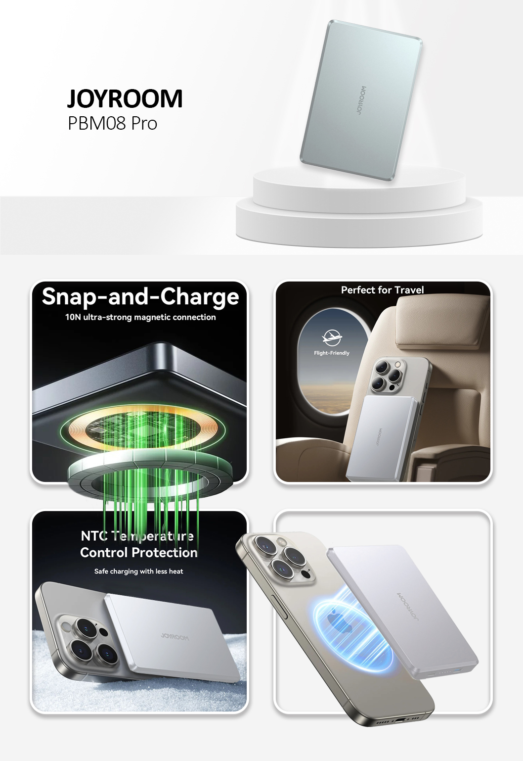 20W Ultra-Slim 14mm Aluminum Magnetic Wireless Power Bank 10000mAh, Titanium Color (Silver)