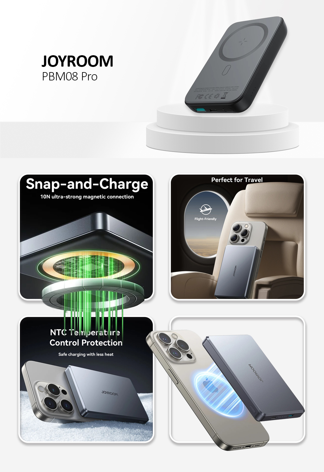 20W Ultra-Slim 14mm Aluminum Magnetic Wireless Power Bank 10000mAh,Space Grey Color