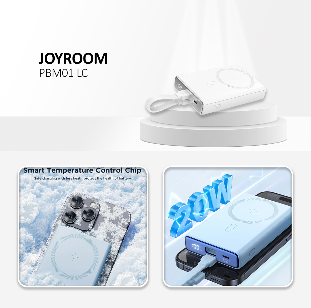 20W Magnetic Wireless Power Bank with Built-in Cable & Kickstand 10000mAh, White Color
