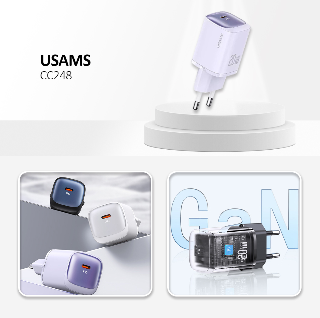 USAMS CC248 PD 20W GaN Charger - Purple