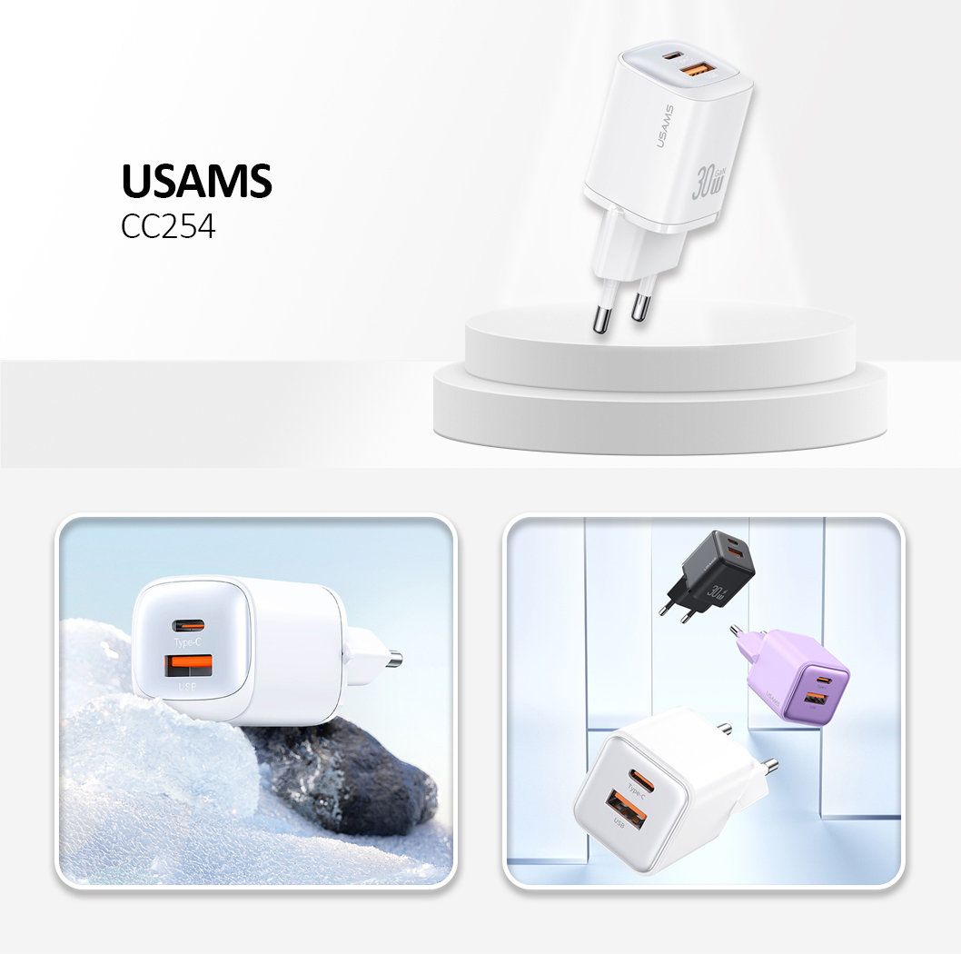 USAMS CC254 30W Charger Type-C + USB-A- White