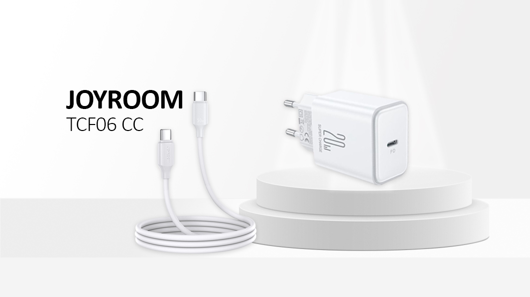 PD 20W Single-Port Charger (EU) +60W C to C Cable 1m, White Color