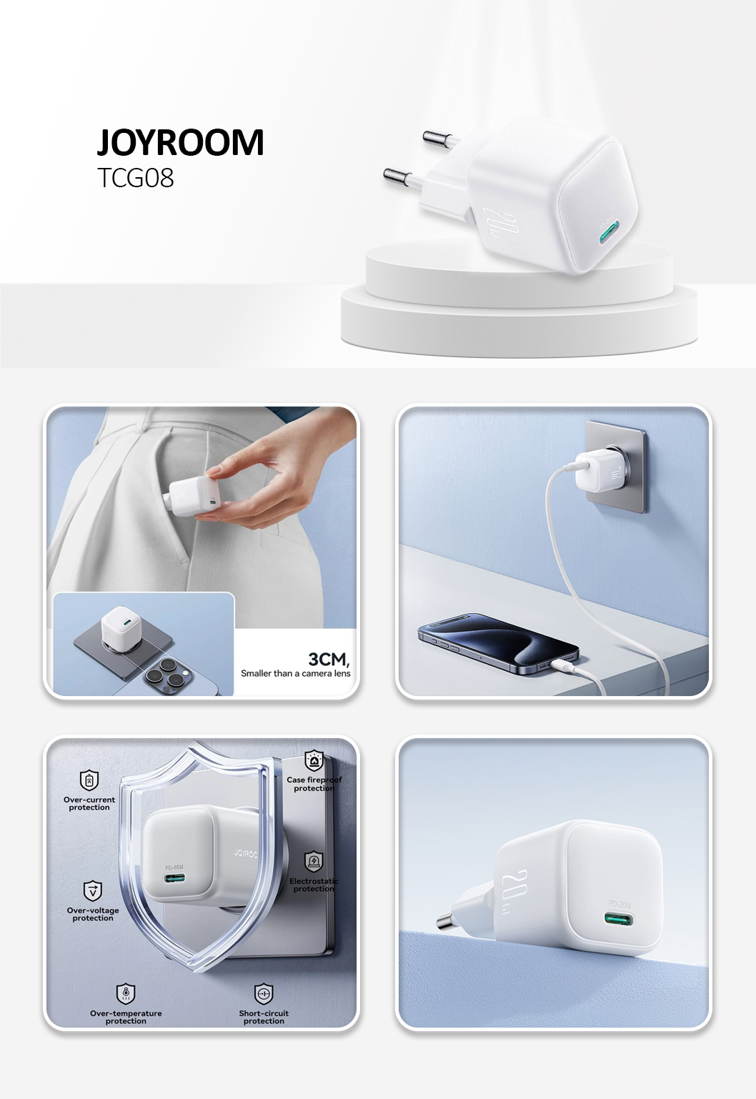GaN PD20W mini Charger-White (EU), White Color