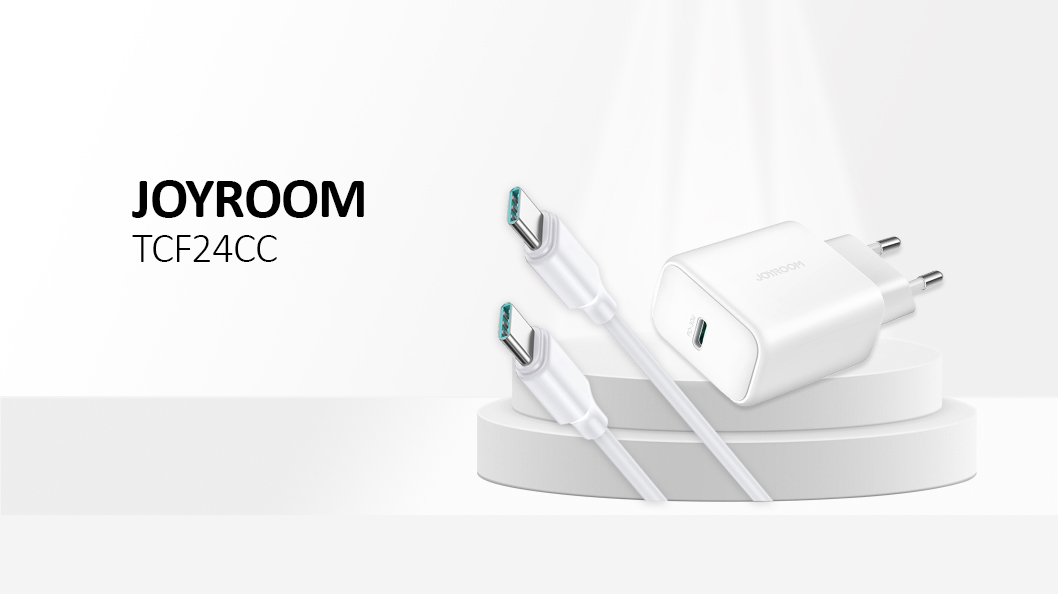 Joyroom TCF24EU 30W Single USB-C Charger(EU) with 60W C to C Cable 1M,White Color