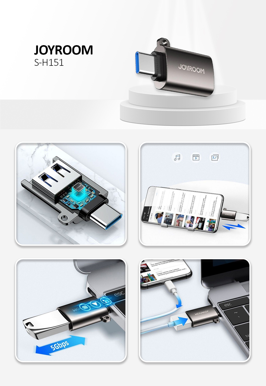 Joyroom S-H151 Type-C Male to USB Female Adapter Silver