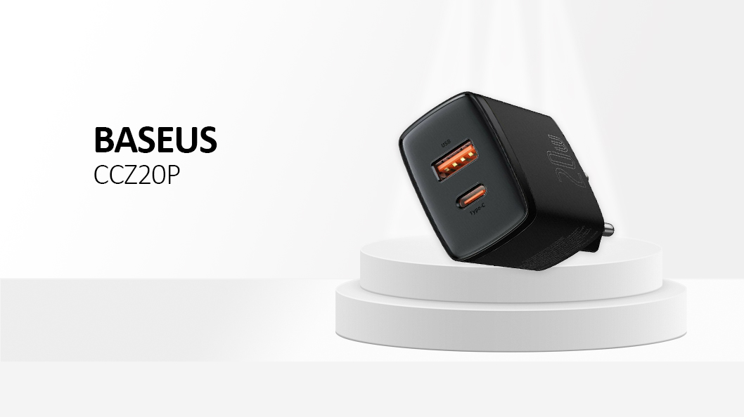 BASEUS Palm USB-C Single Port 20W Fast Charger EU Plug Wall Charging Adapter - Black