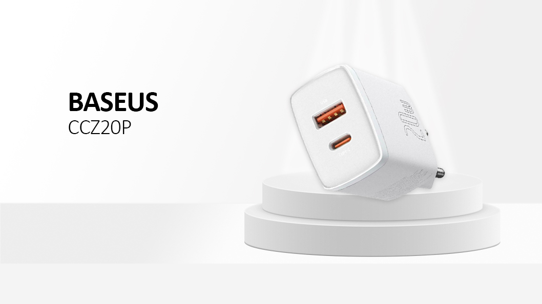 BASEUS Palm USB+Type-C Dual Port 20W Fast Charger Wall  Adapter - White