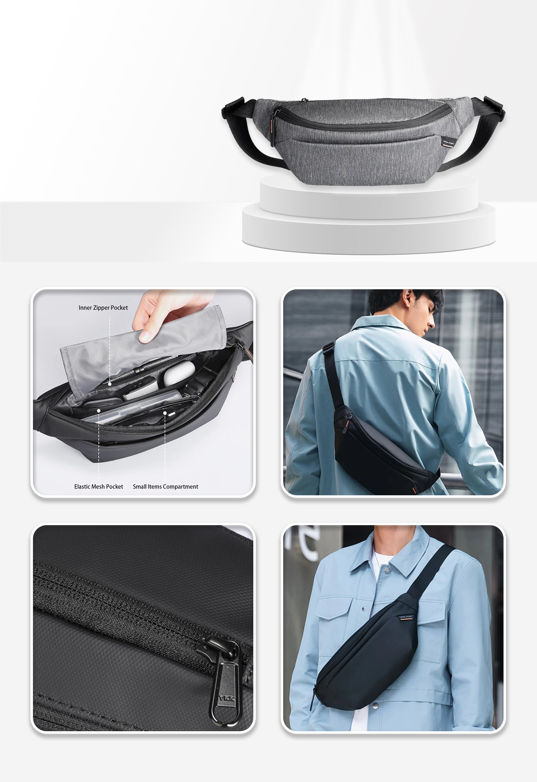 MR615 Fashion Style Chest  Bag WHITE-GREY