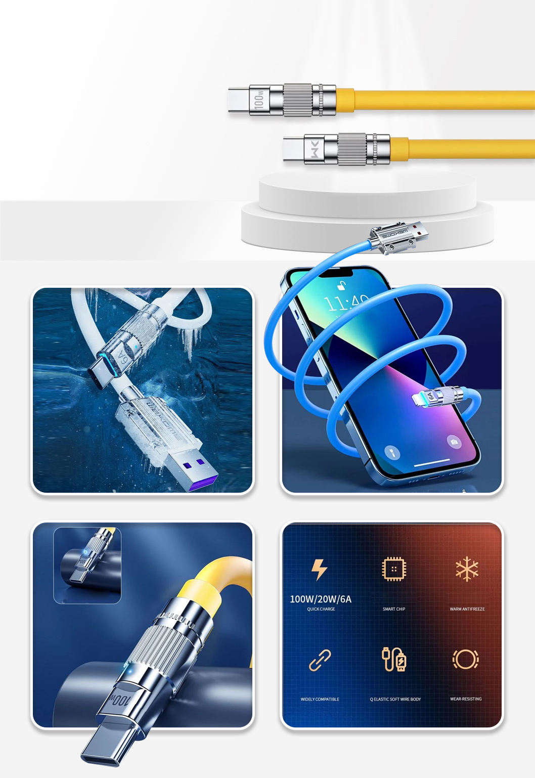 WEKOME Data Cable 1m Type-C to Type-C 100W Super-Yellow