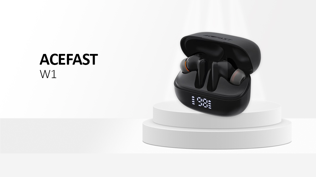 Acefast - Wireless Earbuds (W1) - Type-C, TWS, Bluetooth 5.4, Call Noise Reduction, IPX4, LED Digital Display - Black