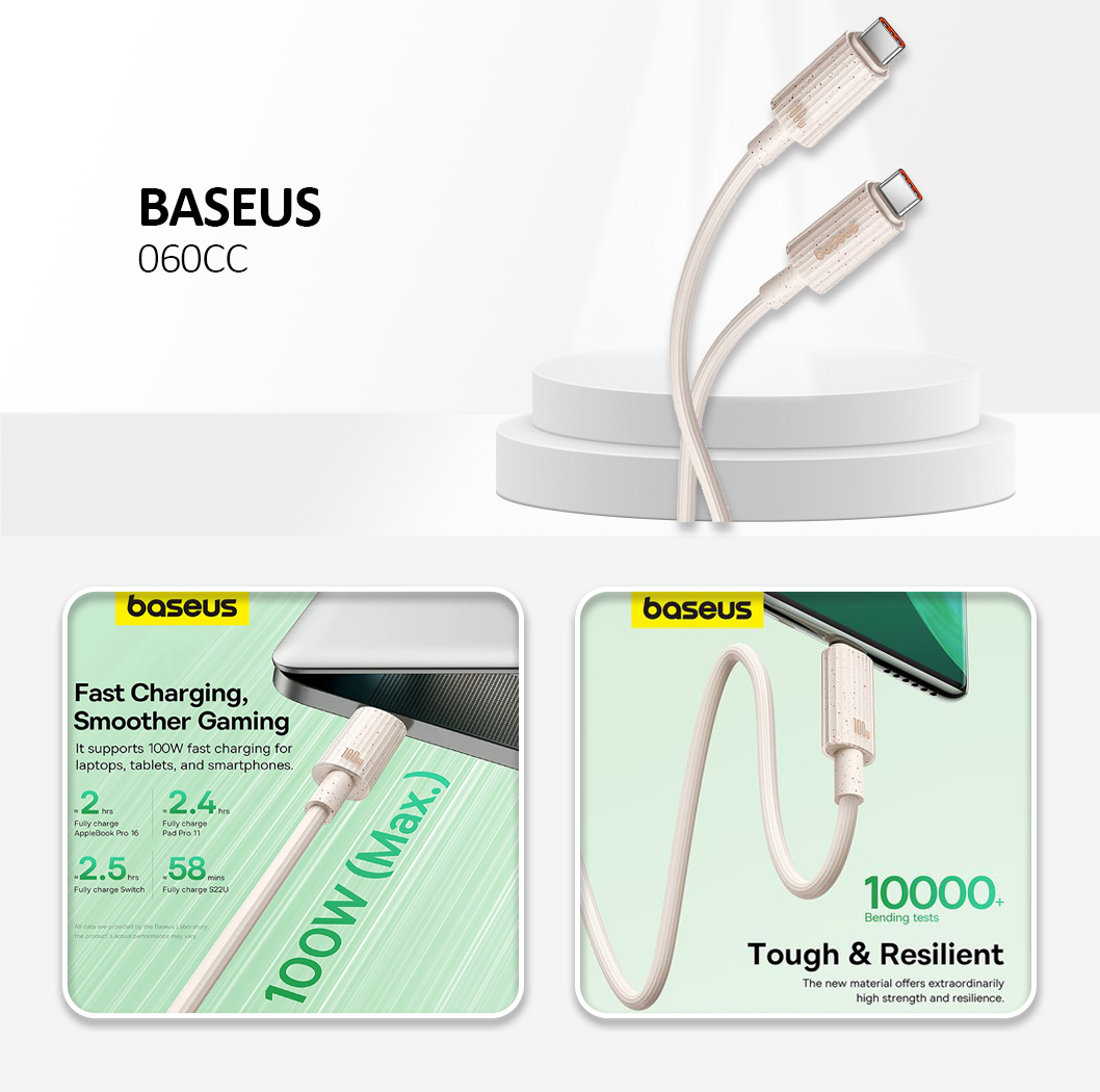 Baseus - Data Cable Habitat Series - Type-C to USB-C, Super Fast Charge, 100W, 480Mbps, 1m - Wheat Pink