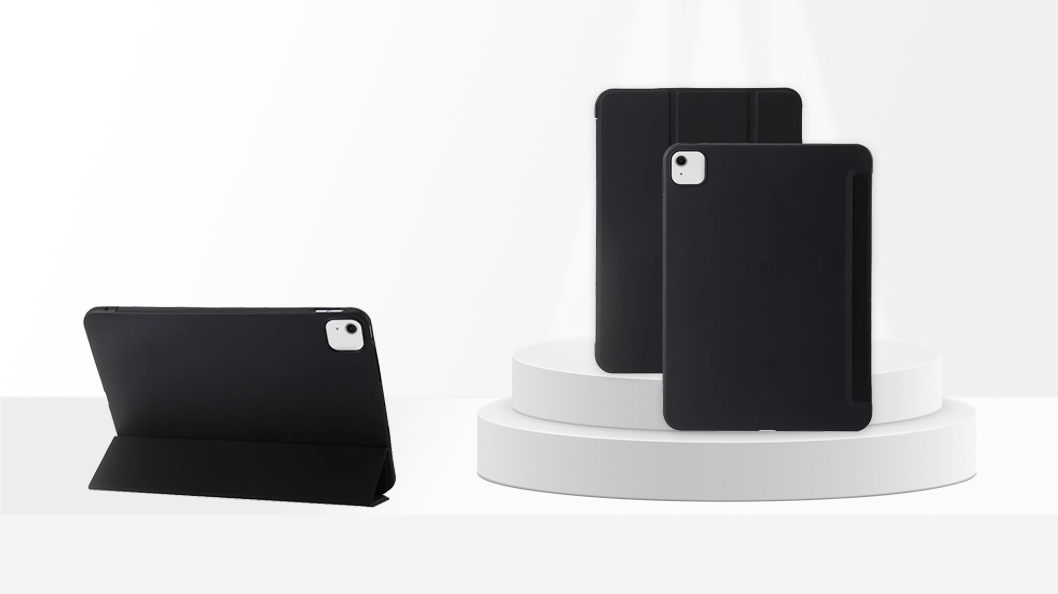 For iPad Air 11  Case Silicone Tri-Fold Stand Tablet Cover - Black