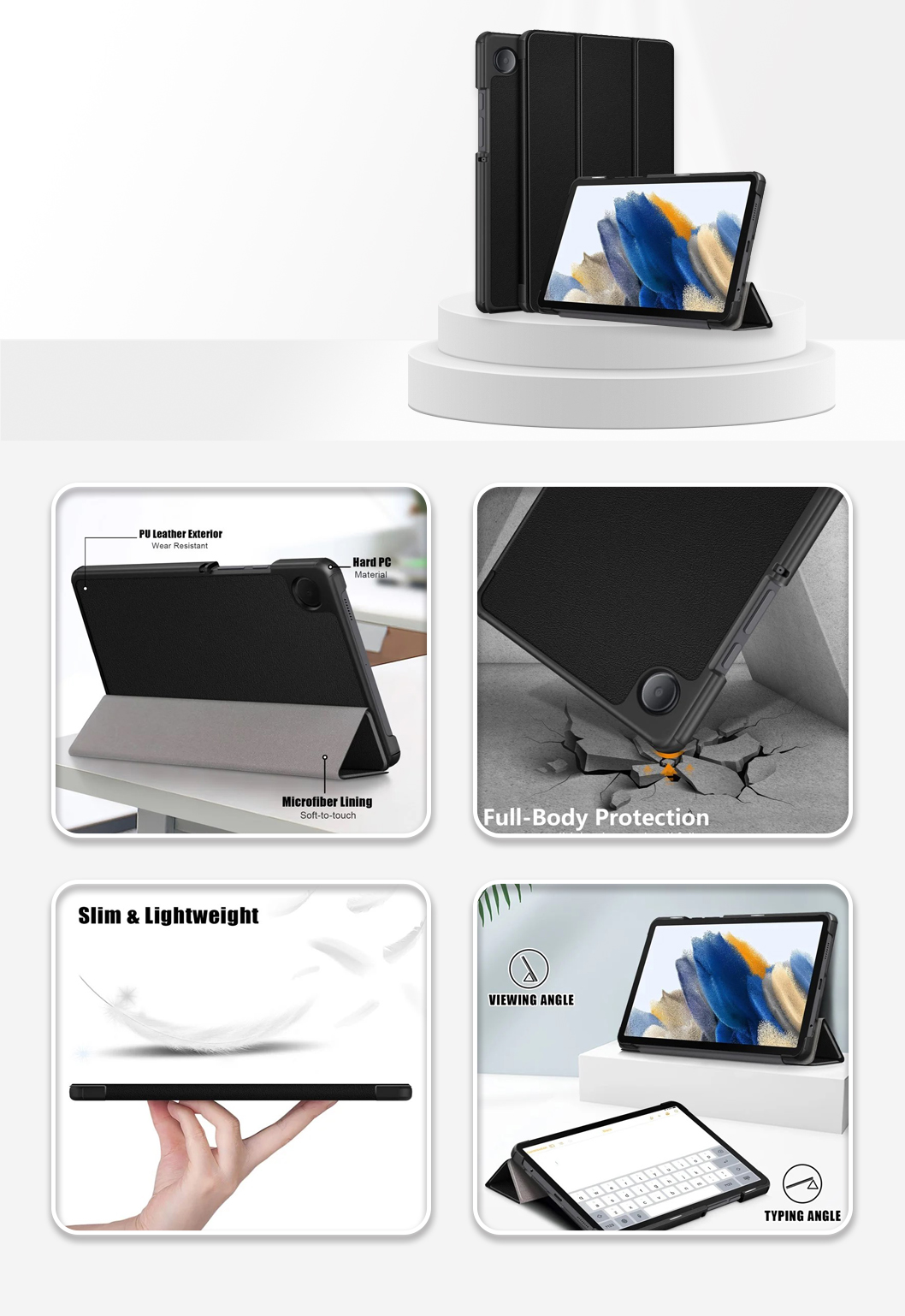 Tablet Case Tri-fold Stand Cover For Sam Galaxy Tab A9 Black