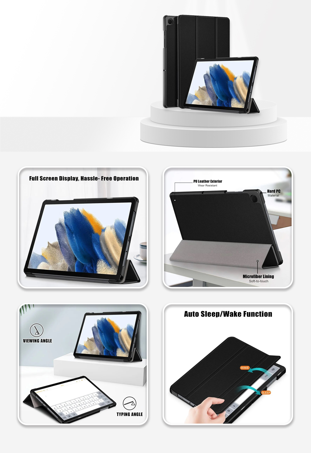 Tablet Case Tri-fold Stand Cover For Samsung Galaxy Tab A9 Plus Black