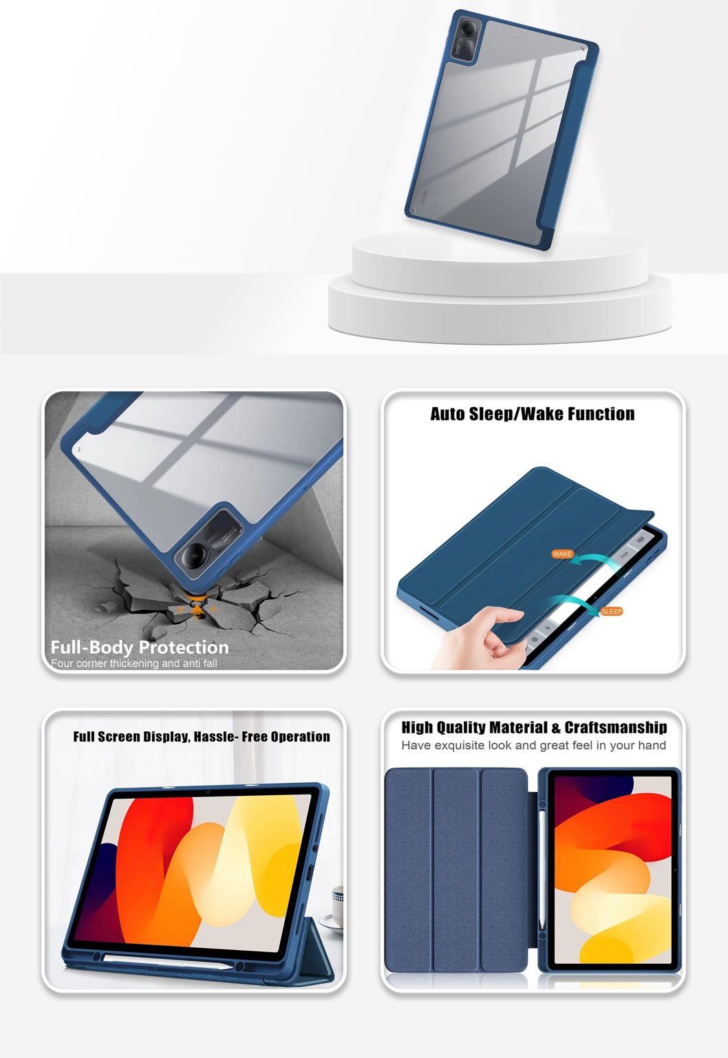 Tablet Cover with Pen Slot For Xiaomi Redmi Pad SE Blue