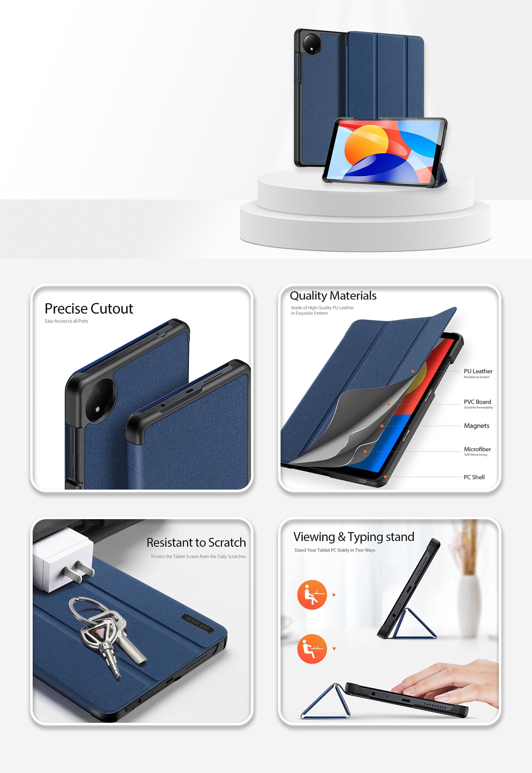 Tri-fold Stand Tablet Cover for Xiaomi Redmi Pad SE Blue