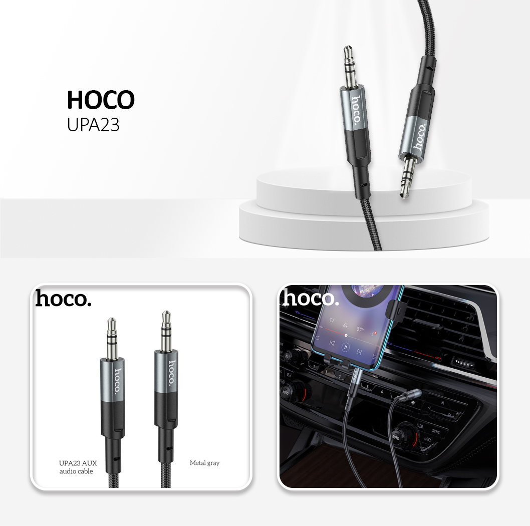 HOCO cable  AUX Jack 3,5 mm (male)  to Jack 3,5 mm (male)  UPA23 1 m metal gray