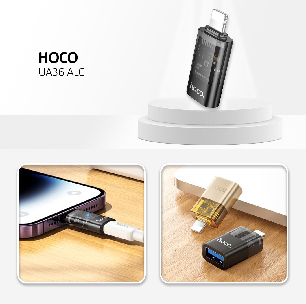 HOCO adapter OTG Lightning (male)  to Type C (female) UA36A transparent black.