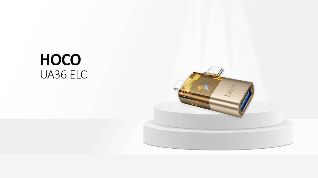 HOCO adapter OTG 2in1 Lightning (male)  / Type C (male)  to USB A (female) UA36E gold