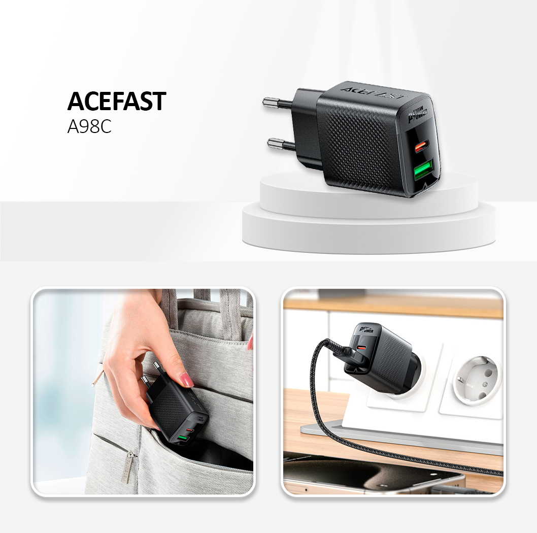 A98 PD30W GaN (USB-C+USB-A) charger,black (EU)