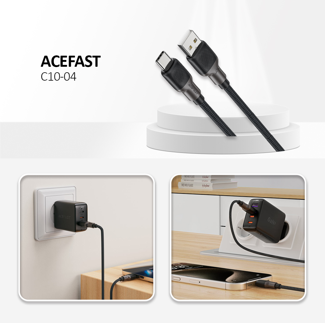 C10-04 USB-A to USB-C silicone braid charging data cable,black