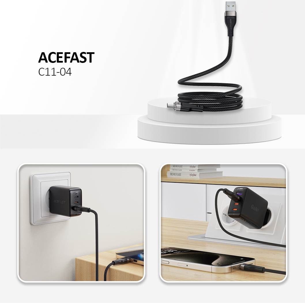 C11-04 USB-A to USB-C magnetic charging data cable,black