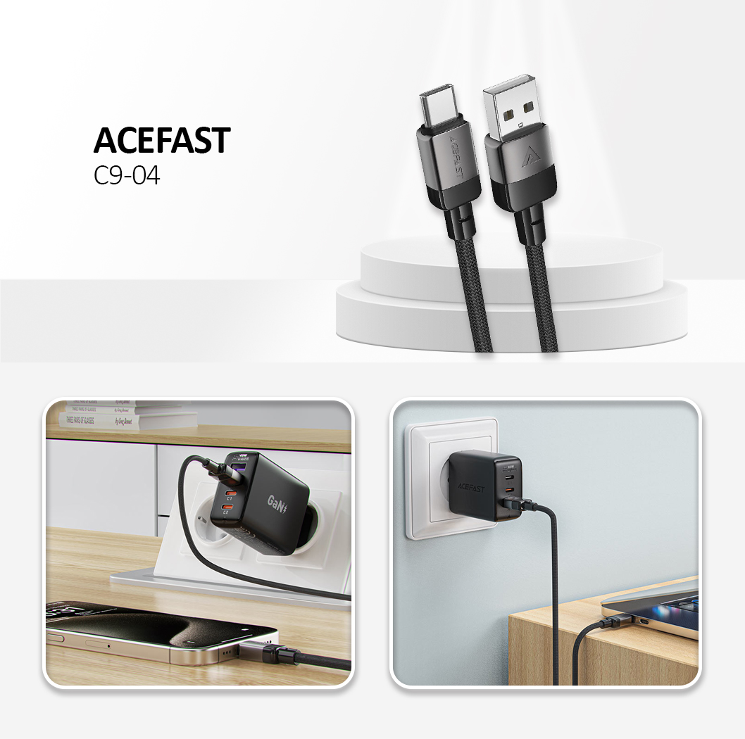 C9-04 USB-A to USB-C charging data cable,black