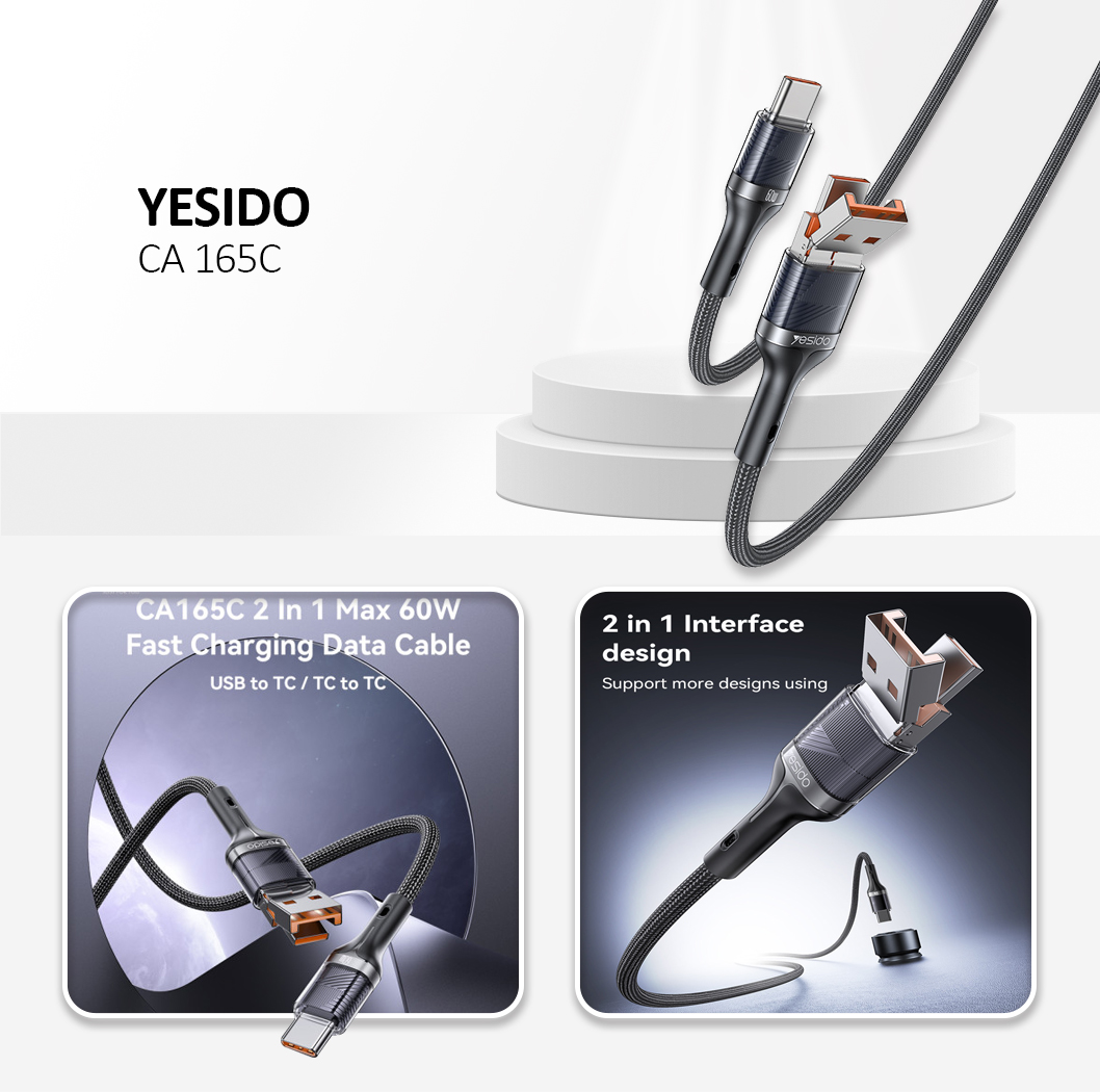 YESIDO CA165C Data Cable 2 in 1 Type-C Black
