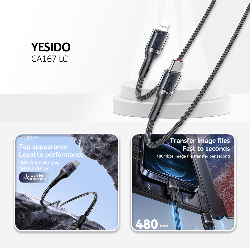 YESIDO CA167 PD Fast Charge & Data Cable Lightning to Type-C Black