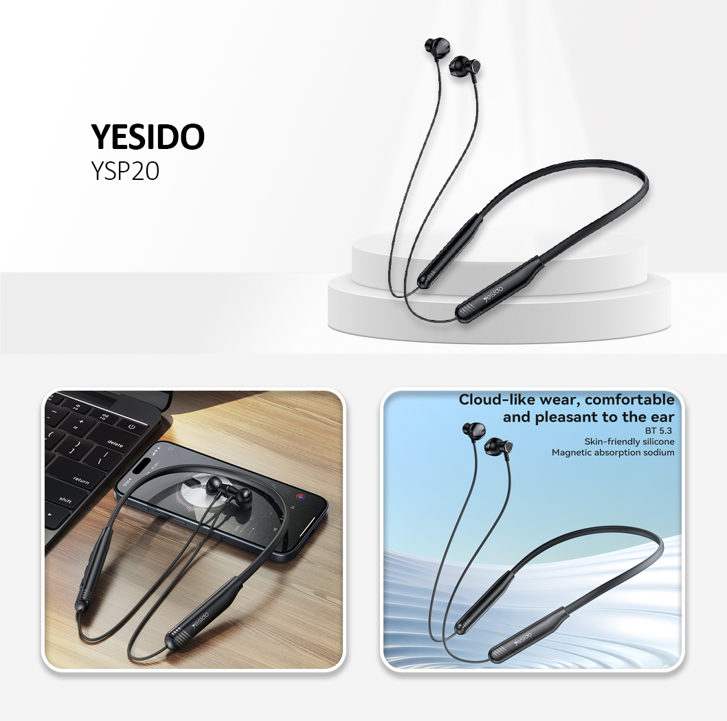 YESIDO YSP20 Sports Necklace Wireless Earphone Black