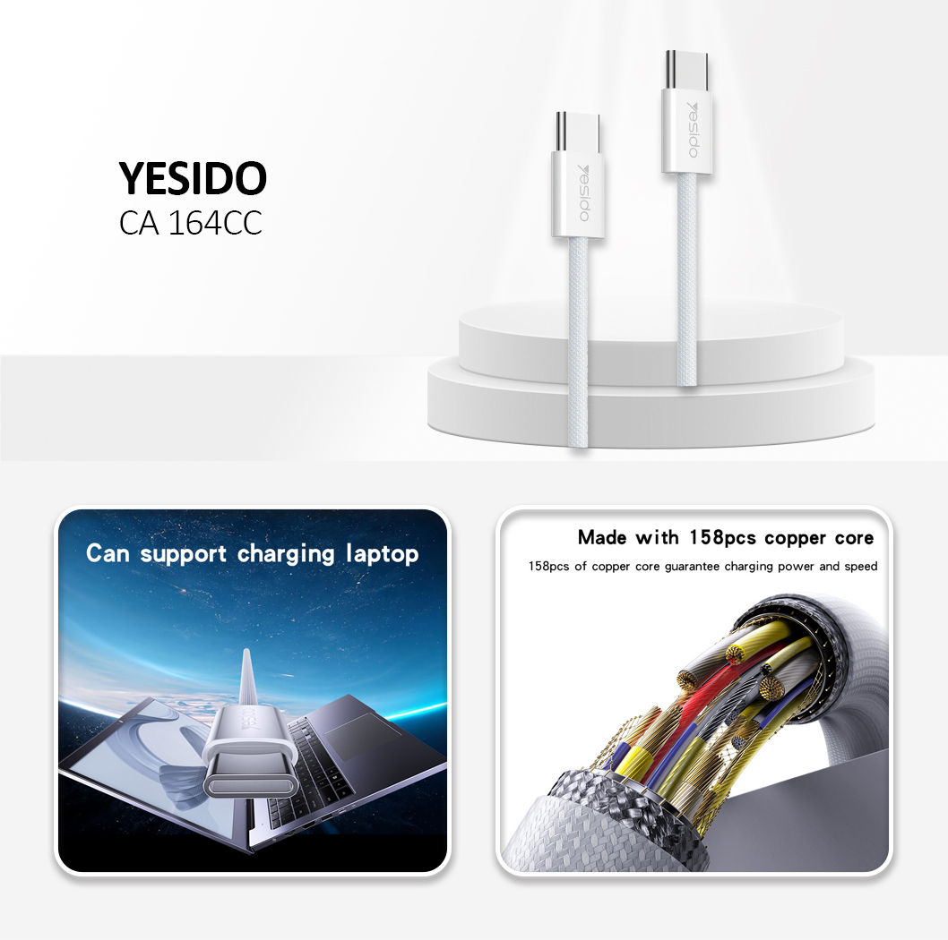 YESIDO CA164 Data & Charge Cable Dual Type-C White